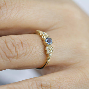 Art deco engagement ring | London blue topaz and diamond cluster ring - NOOI JEWELRY