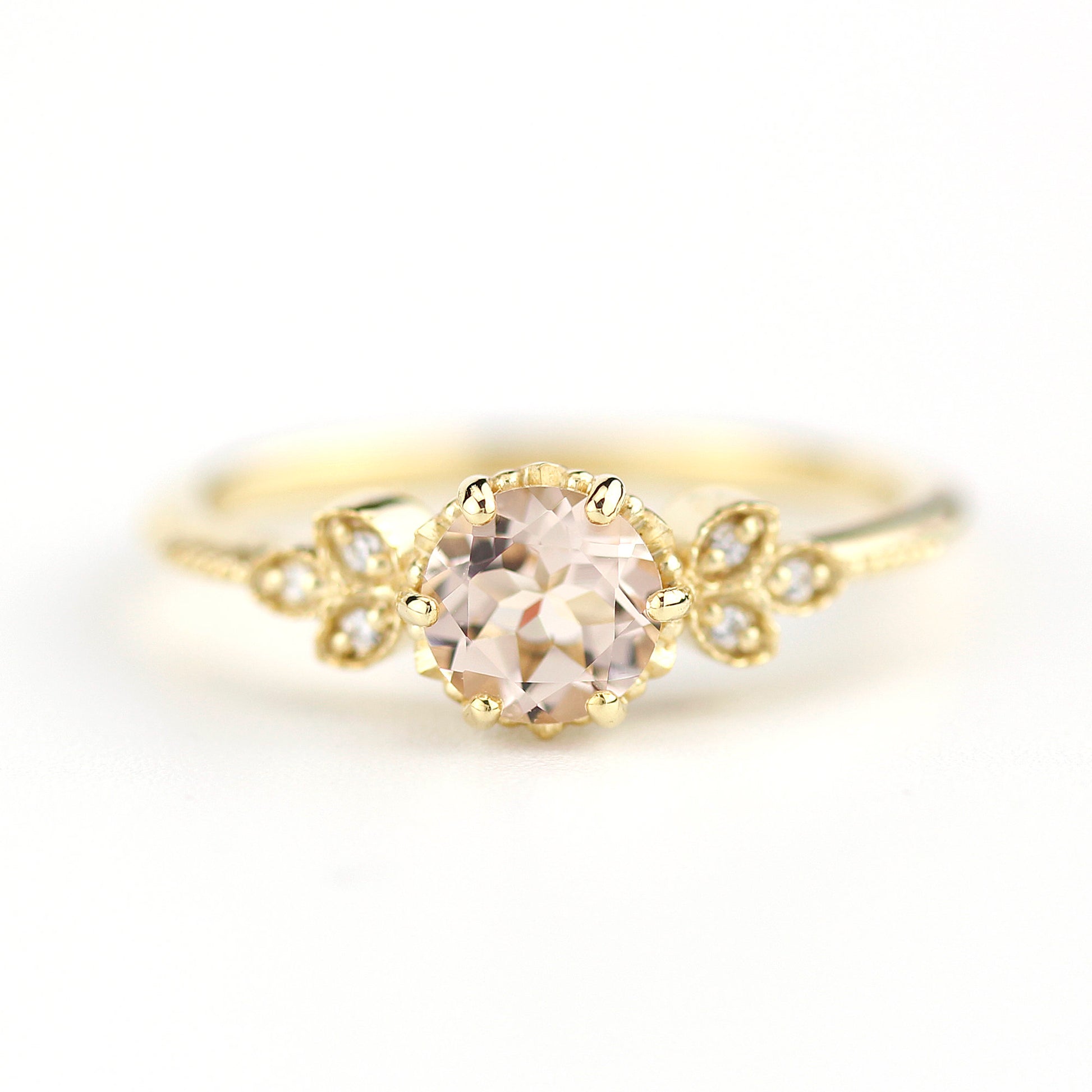 Morganite engagement ring, simple engagement ring, delicate engagement ring, unique diamond and morganite ring, morganite ring - NOOI JEWELRY