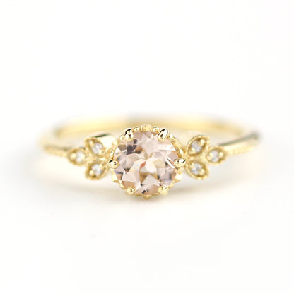 Morganite engagement ring, simple engagement ring, delicate engagement ring, unique diamond and morganite ring, morganite ring - NOOI JEWELRY