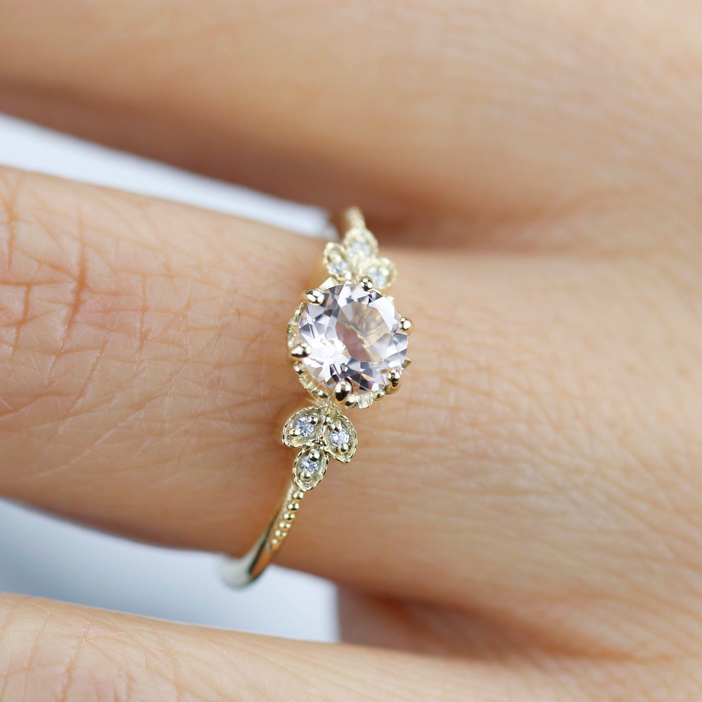 Morganite engagement ring, simple engagement ring, delicate engagement ring, unique diamond and morganite ring, morganite ring - NOOI JEWELRY