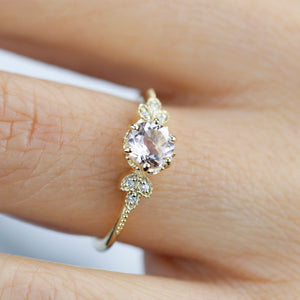 Morganite engagement ring, simple engagement ring, delicate engagement ring, unique diamond and morganite ring, morganite ring - NOOI JEWELRY
