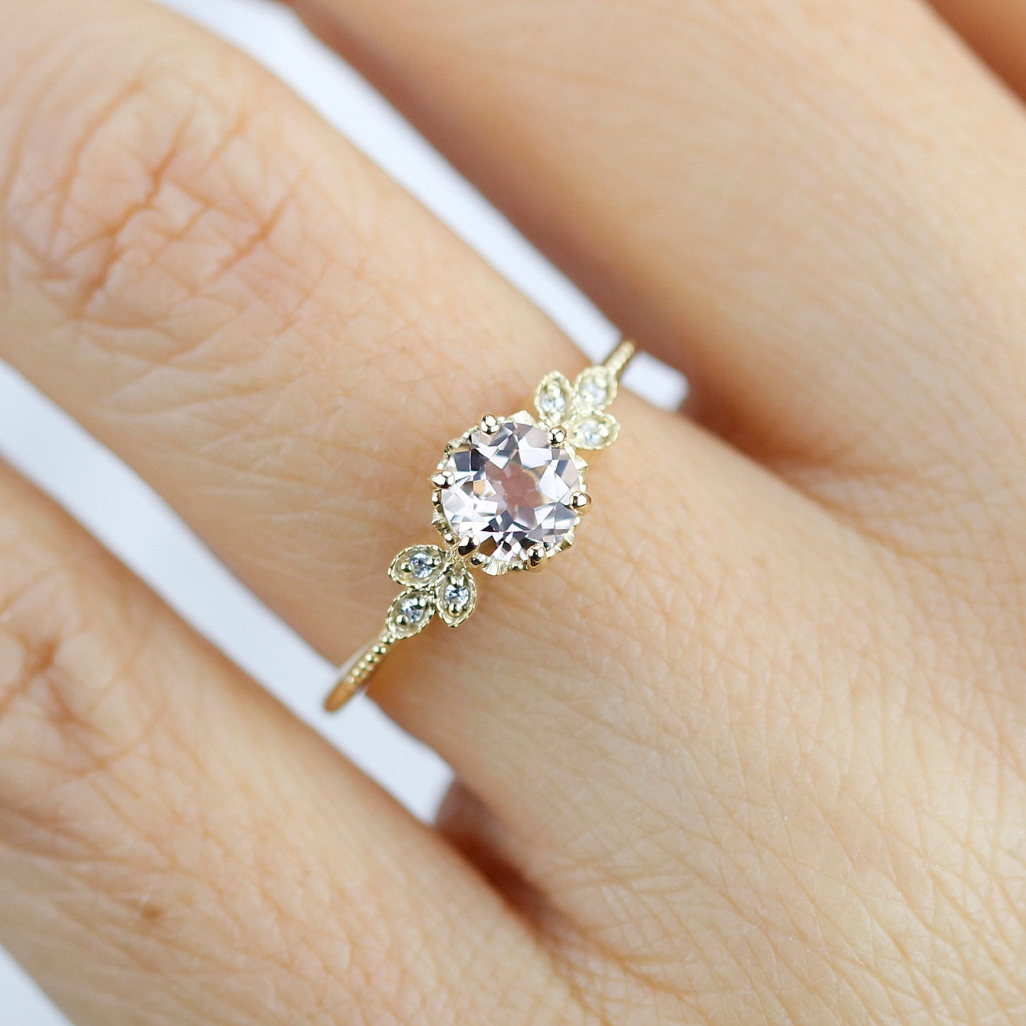 Morganite engagement ring, simple engagement ring, delicate engagement ring, unique diamond and morganite ring, morganite ring - NOOI JEWELRY