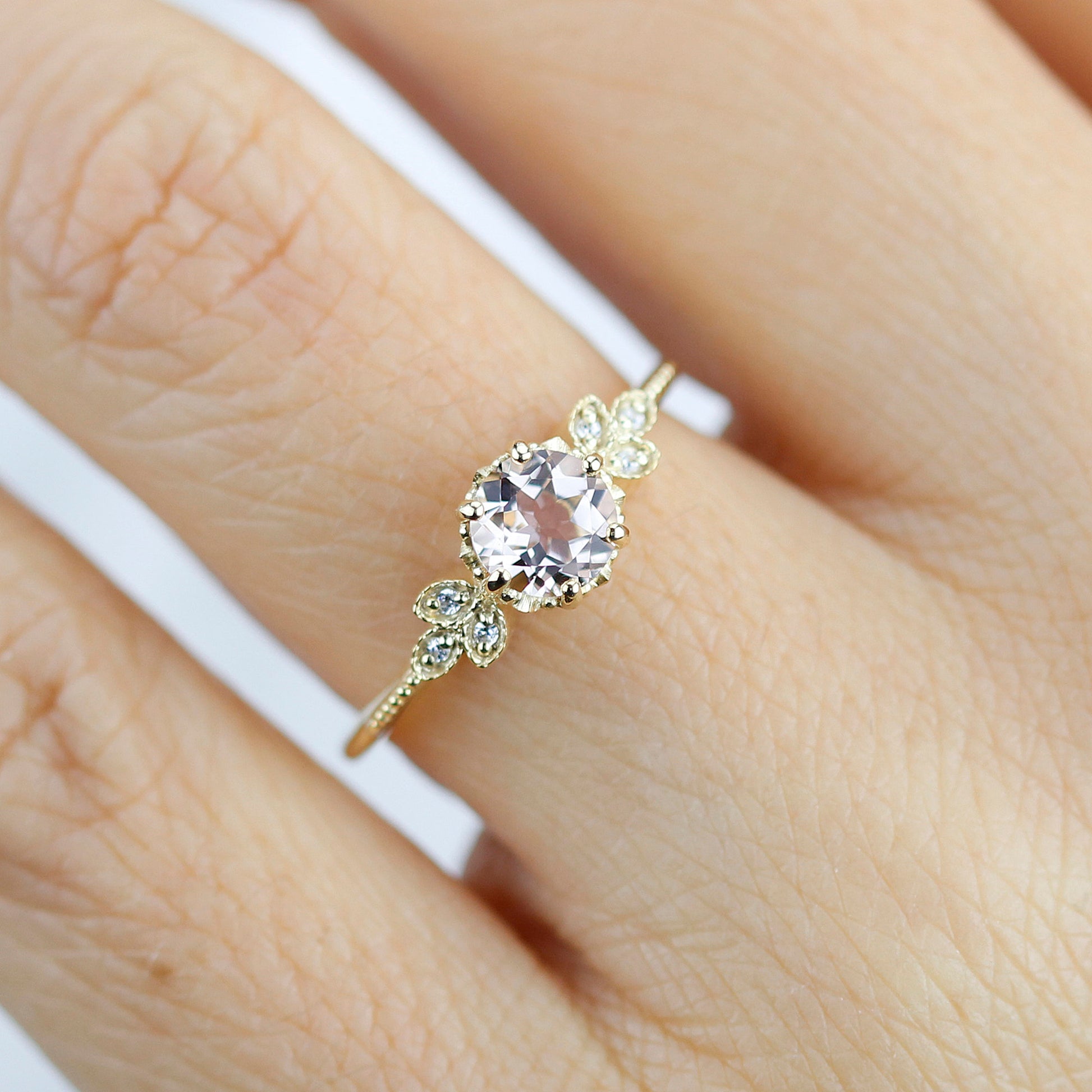 Morganite engagement ring, simple engagement ring, delicate engagement ring, unique diamond and morganite ring, morganite ring - NOOI JEWELRY