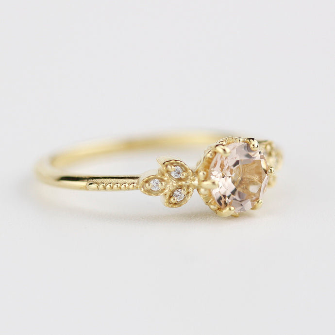Morganite engagement ring, simple engagement ring, delicate engagement ring, unique diamond and morganite ring, morganite ring - NOOI JEWELRY