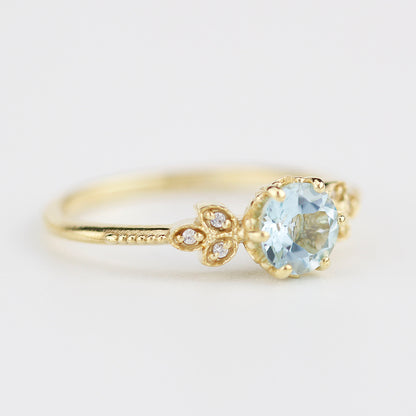 Sky blue topaz engagement ring vintage, marquise diamond setting on the side - NOOI JEWELRY