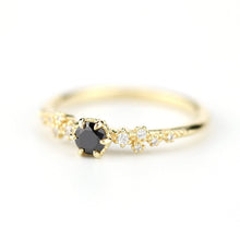Load image into Gallery viewer, Black and white diamonds engagement ring, black diamond engagement ring, simple and minimalist engagement rings, vintage style ring - NOOI JEWELRY