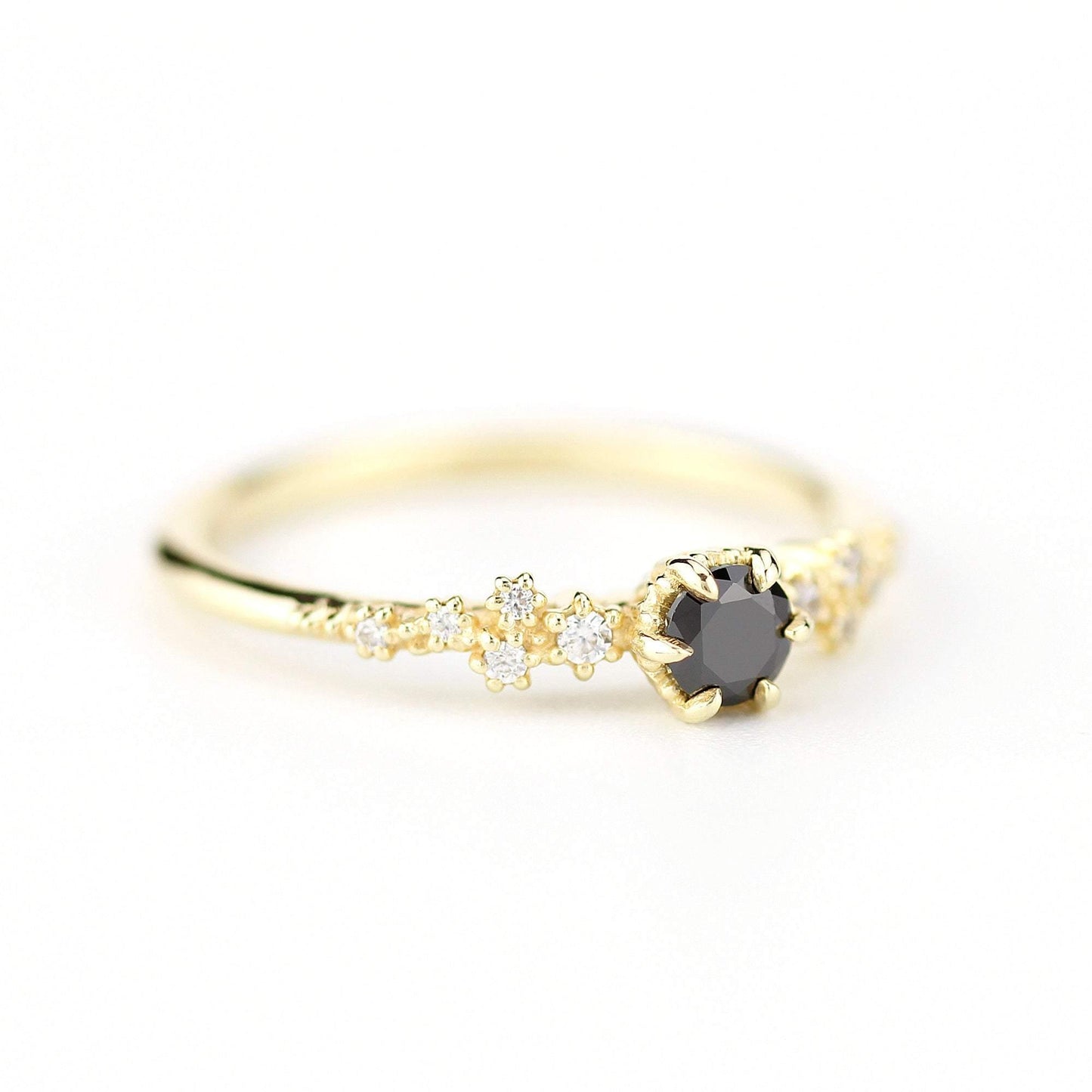 Black and white diamonds engagement ring, black diamond engagement ring, simple and minimalist engagement rings, vintage style ring - NOOI JEWELRY
