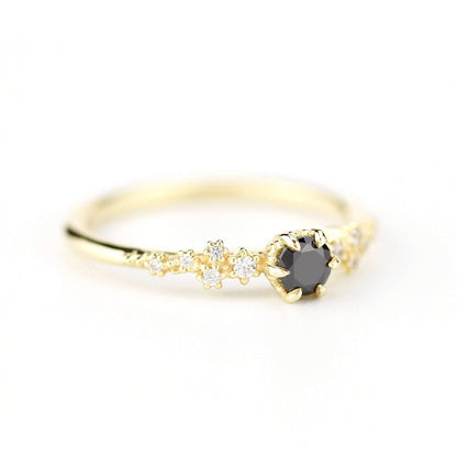 Black and white diamonds engagement ring, black diamond engagement ring, simple and minimalist engagement rings, vintage style ring - NOOI JEWELRY