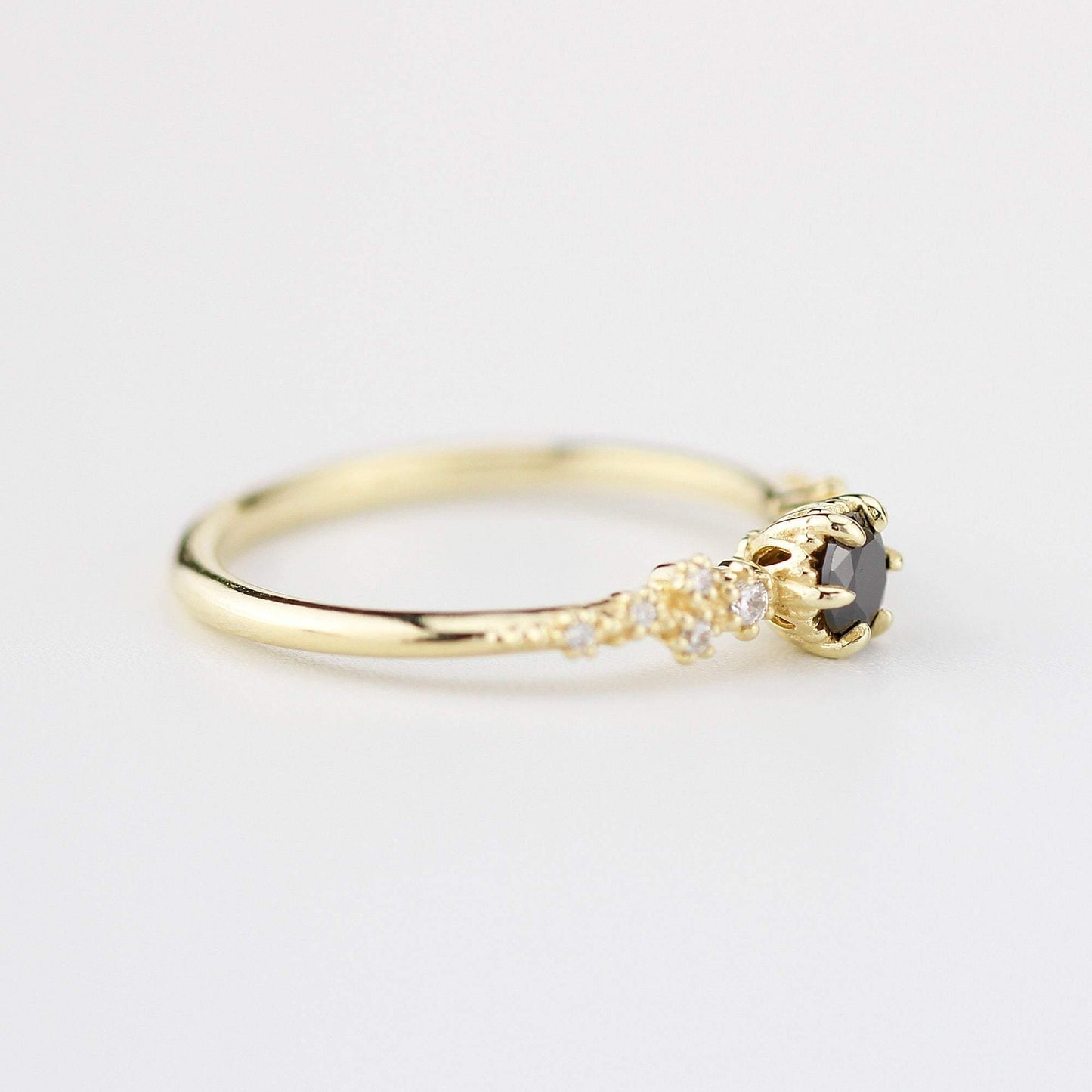 Black and white diamonds engagement ring, black diamond engagement ring, simple and minimalist engagement rings, vintage style ring - NOOI JEWELRY
