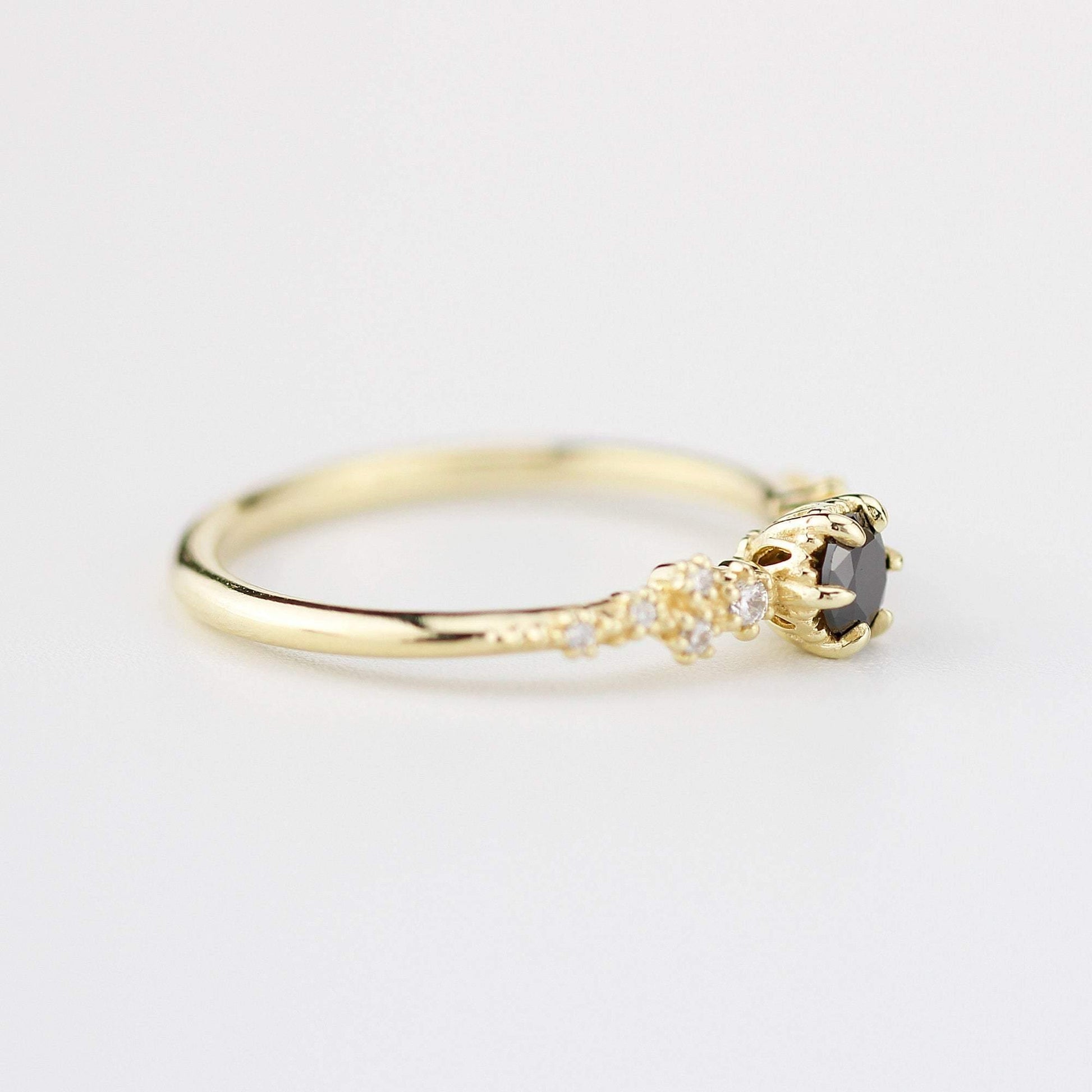 Black and white diamonds engagement ring, black diamond engagement ring, simple and minimalist engagement rings, vintage style ring - NOOI JEWELRY