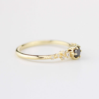 Black and white diamonds engagement ring, black diamond engagement ring, simple and minimalist engagement rings, vintage style ring - NOOI JEWELRY