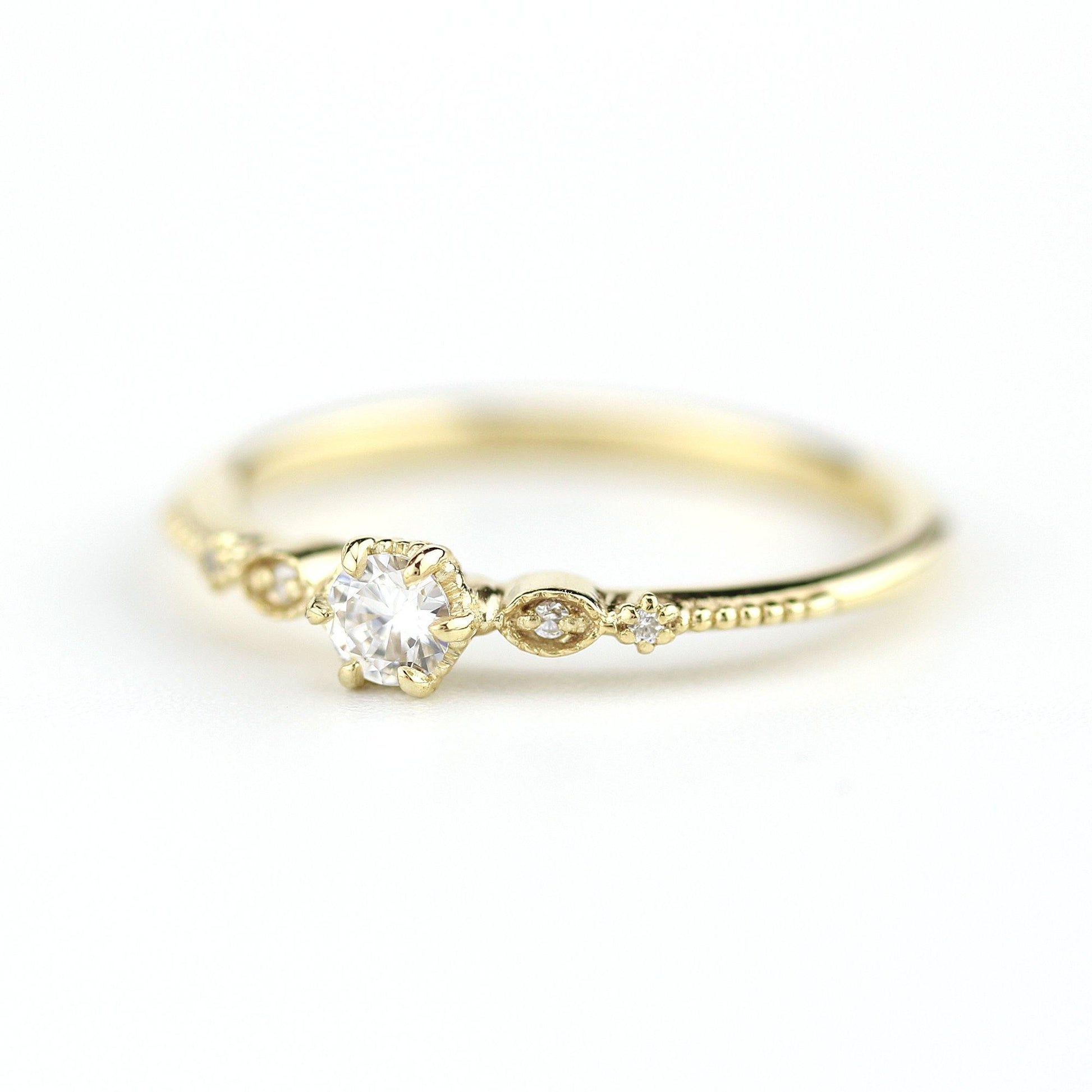 Simple diamond engagement ring | delicate engagement ring vintage unique | R 303 WD - NOOI JEWELRY