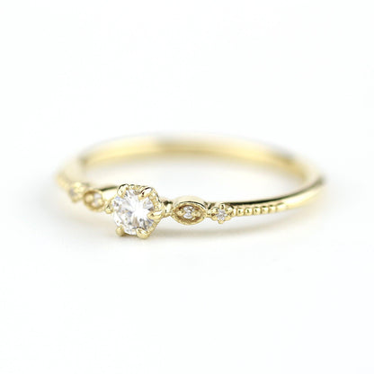 Simple diamond engagement ring | delicate engagement ring vintage unique | R 303 WD - NOOI JEWELRY