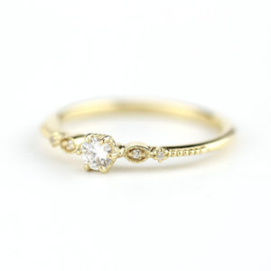 Simple diamond engagement ring | delicate engagement ring vintage unique | R 303 WD - NOOI JEWELRY