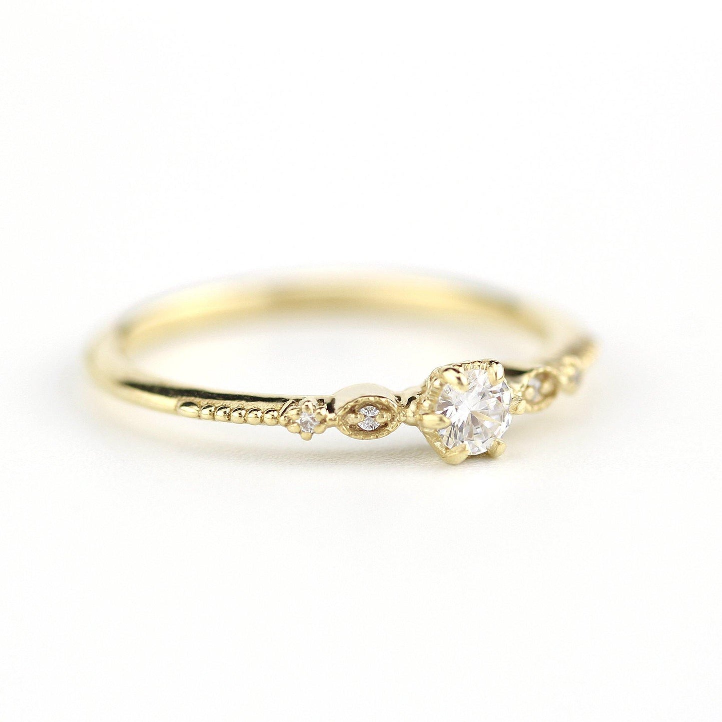 Simple diamond engagement ring | delicate engagement ring vintage unique | R 303 WD - NOOI JEWELRY