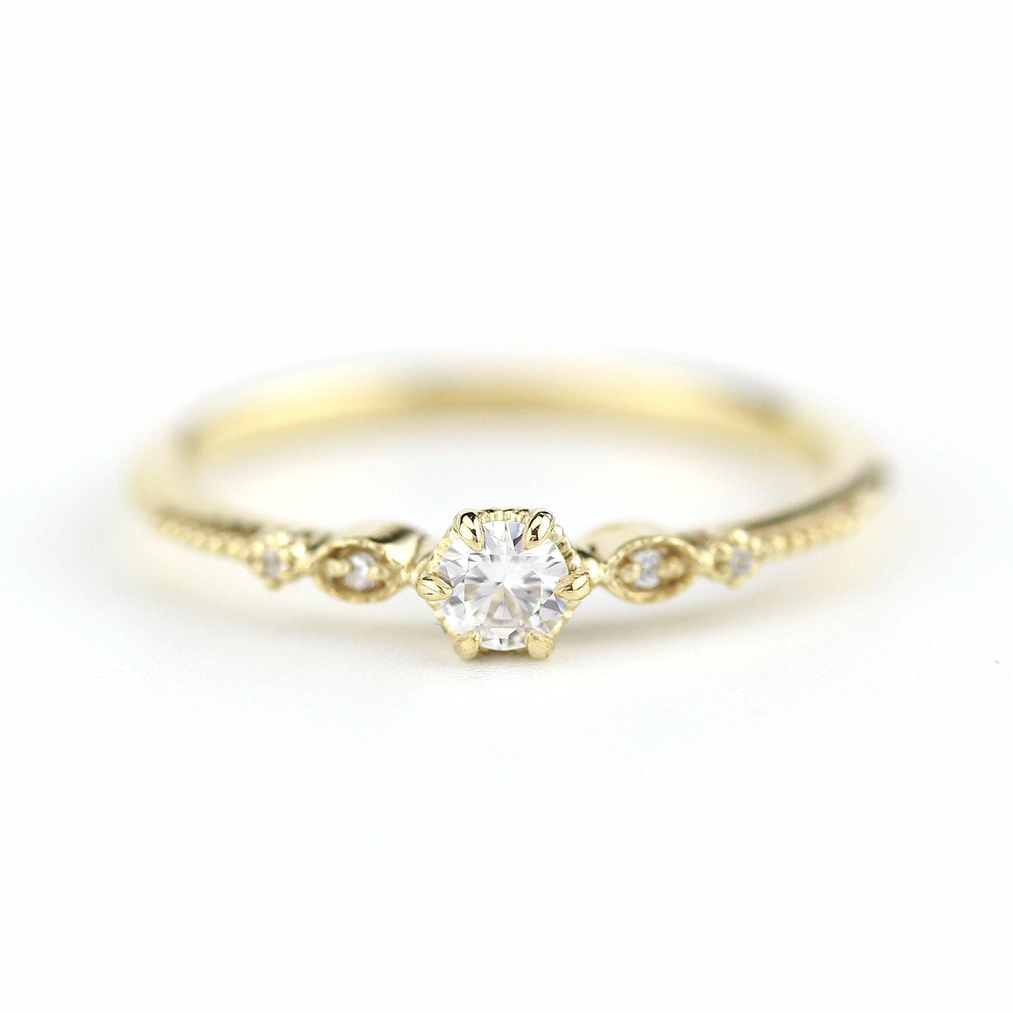 Simple diamond engagement ring | delicate engagement ring vintage unique | R 303 WD - NOOI JEWELRY