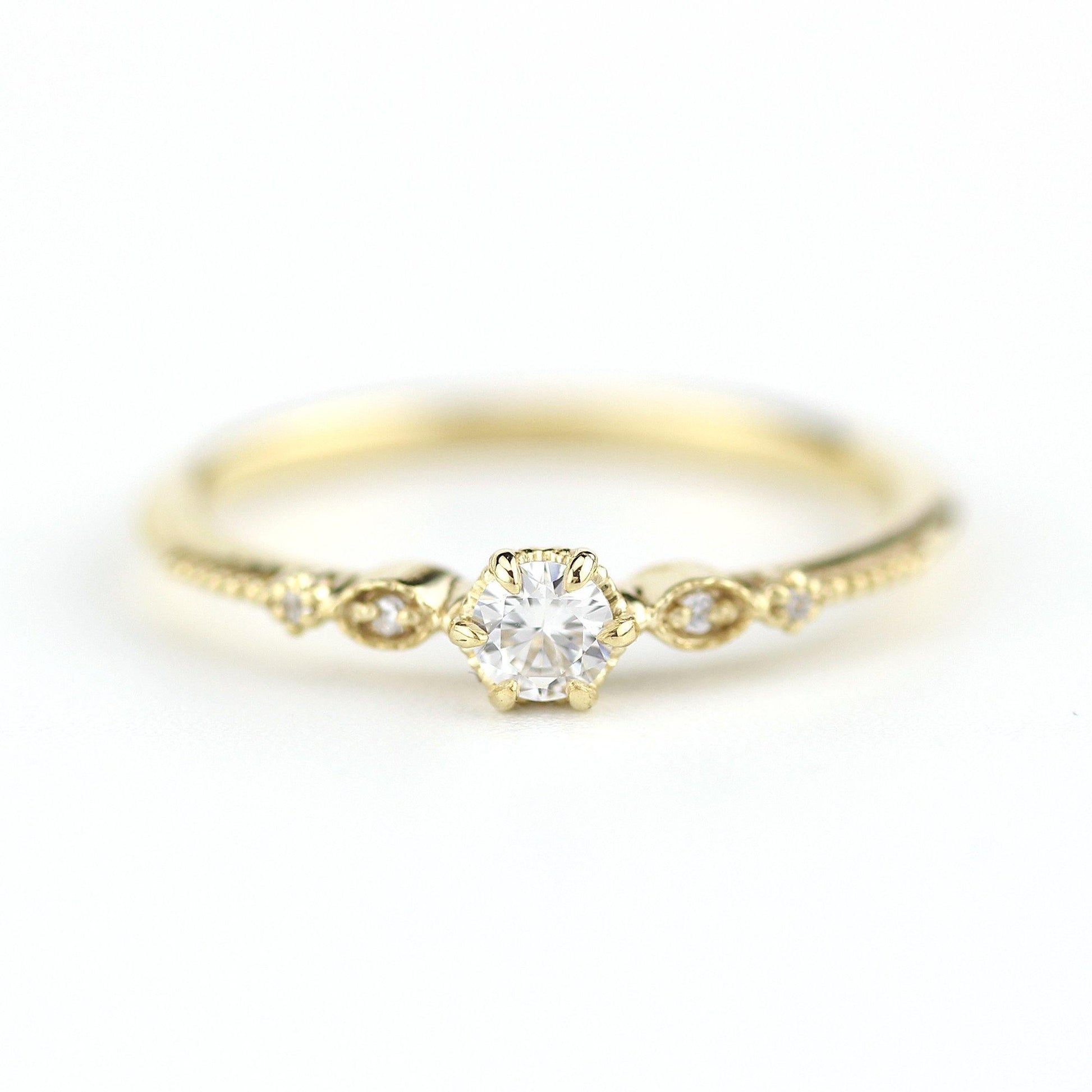 Simple diamond engagement ring | delicate engagement ring vintage unique | R 303 WD - NOOI JEWELRY