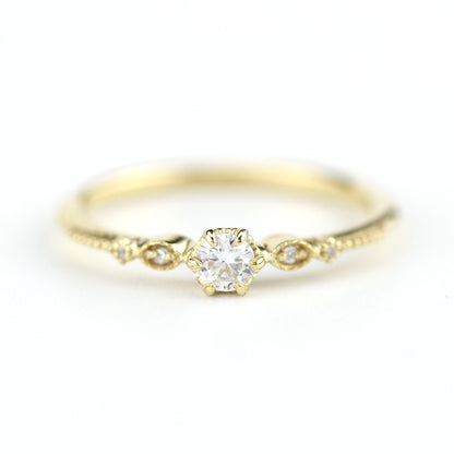Simple diamond engagement ring | delicate engagement ring vintage unique | R 303 WD - NOOI JEWELRY