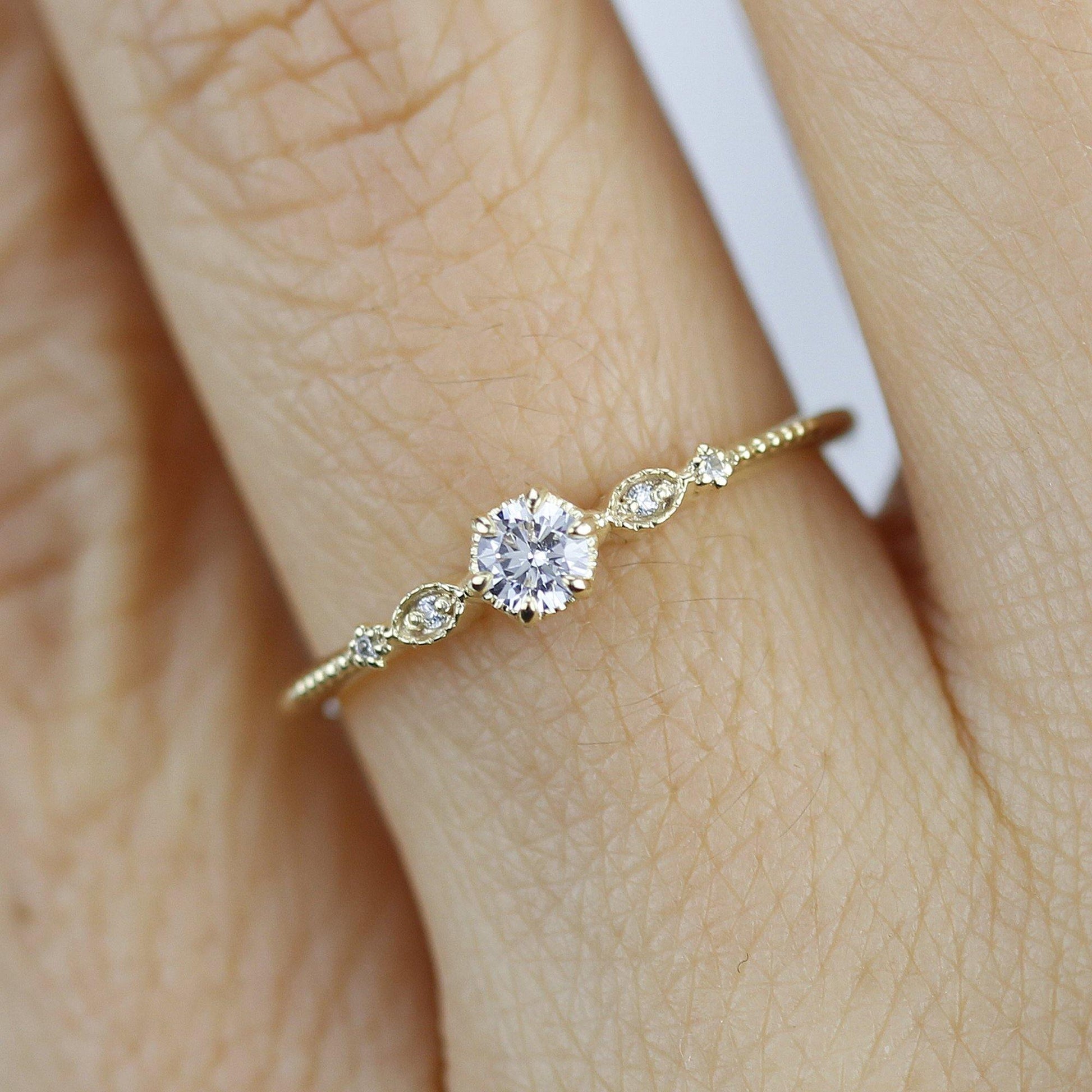 Simple diamond engagement ring | delicate engagement ring vintage unique | R 303 WD - NOOI JEWELRY