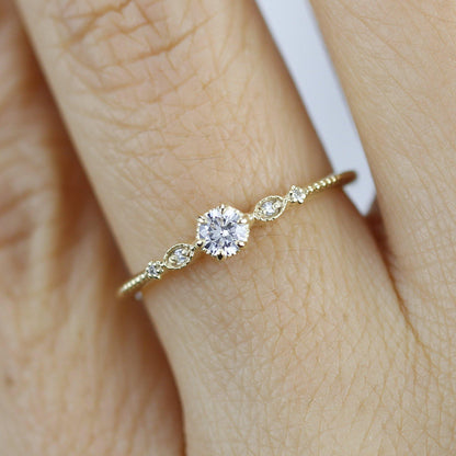 Simple diamond engagement ring | delicate engagement ring vintage unique | R 303 WD - NOOI JEWELRY