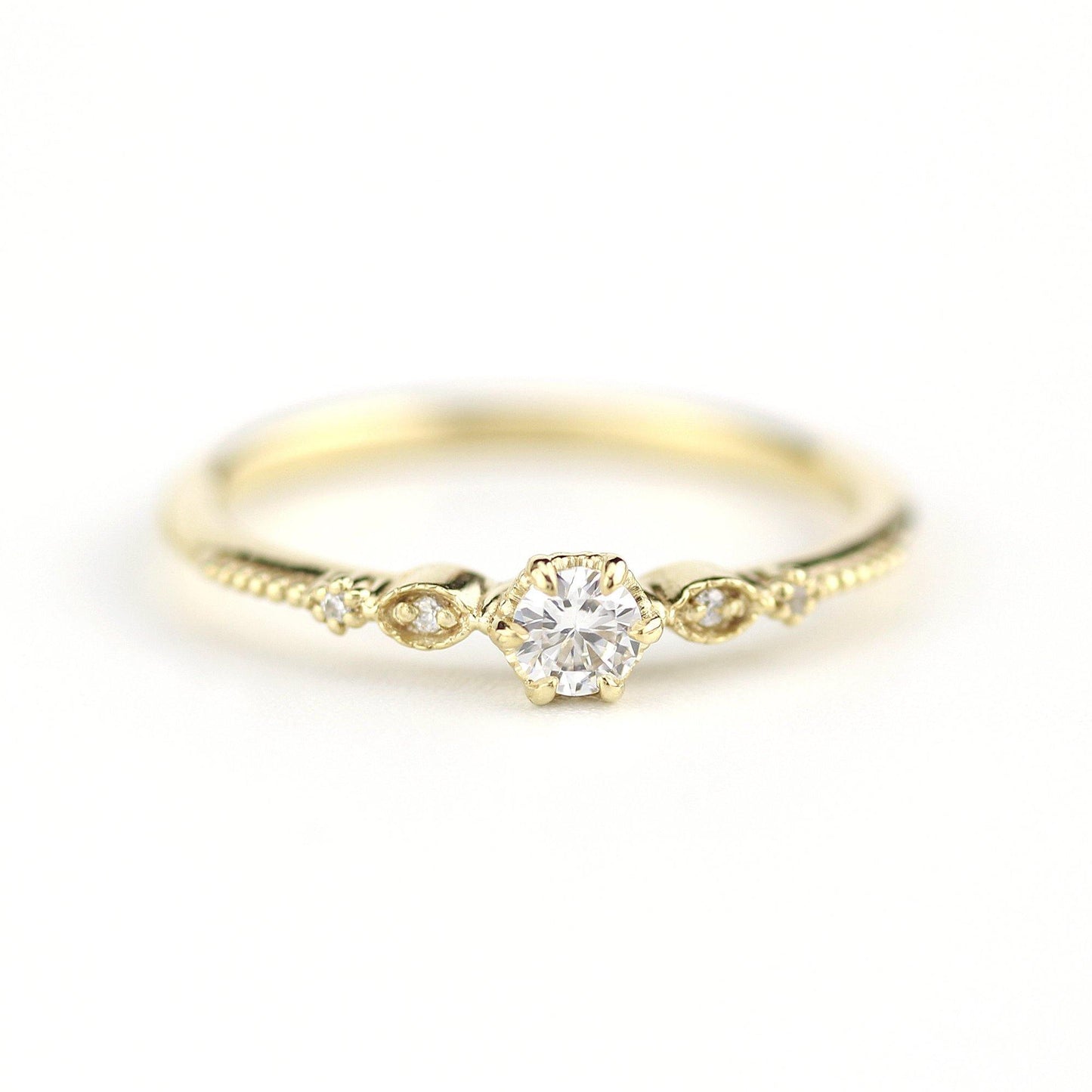 Simple diamond engagement ring | delicate engagement ring vintage unique | R 303 WD - NOOI JEWELRY