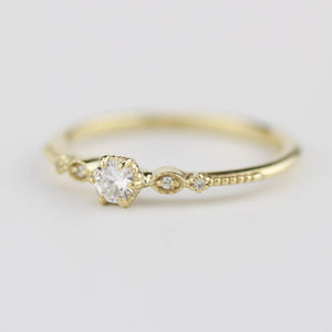 Simple diamond engagement ring | delicate engagement ring vintage unique | R 303 WD - NOOI JEWELRY