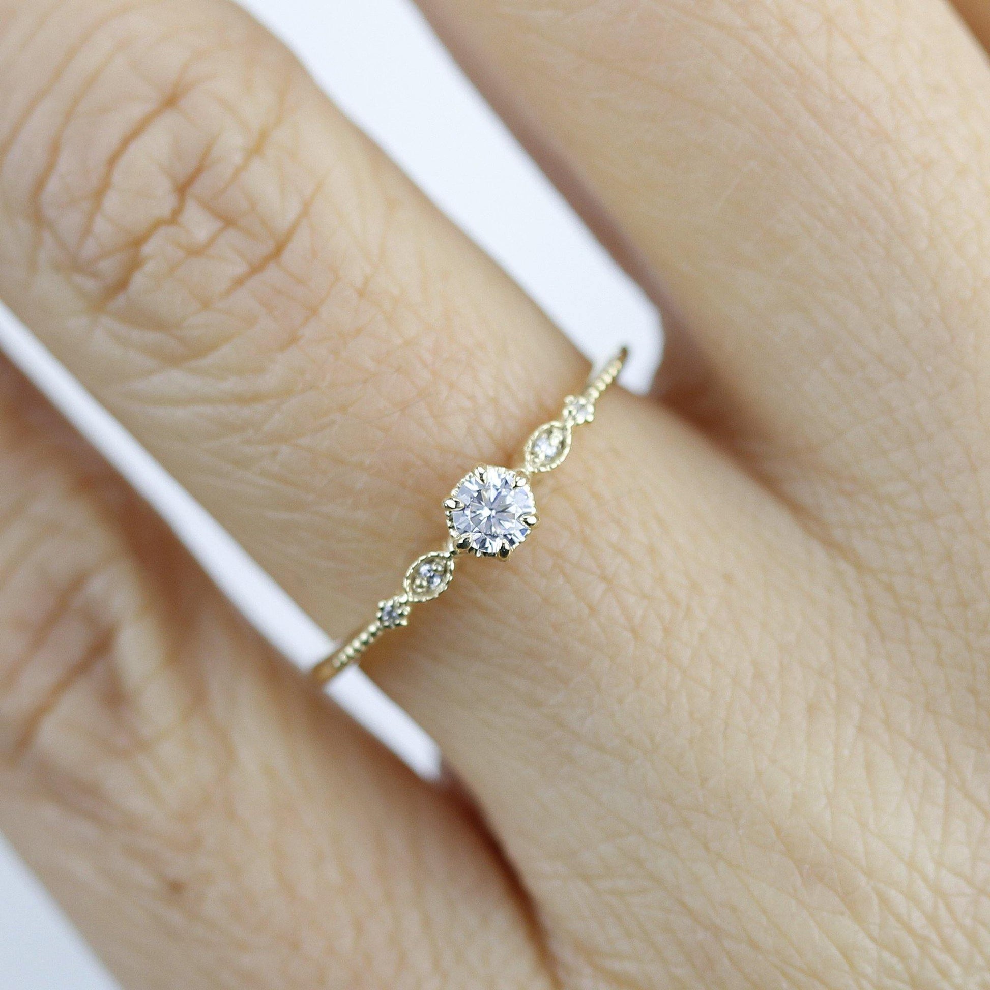 Simple diamond engagement ring | delicate engagement ring vintage unique | R 303 WD - NOOI JEWELRY