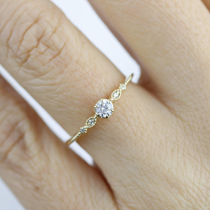 Simple diamond engagement ring | delicate engagement ring vintage unique | R 303 WD - NOOI JEWELRY