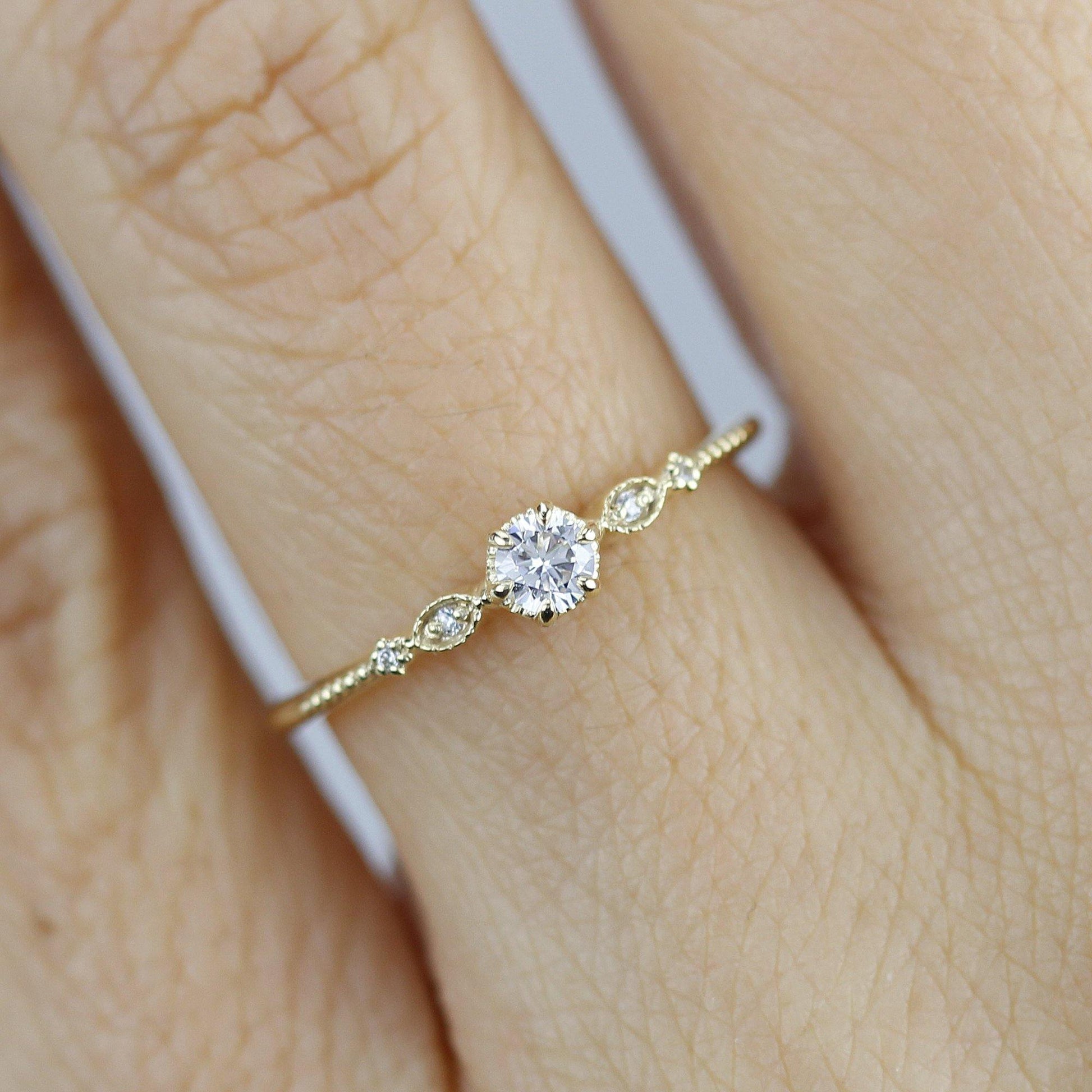 Simple diamond engagement ring | delicate engagement ring vintage unique | R 303 WD - NOOI JEWELRY