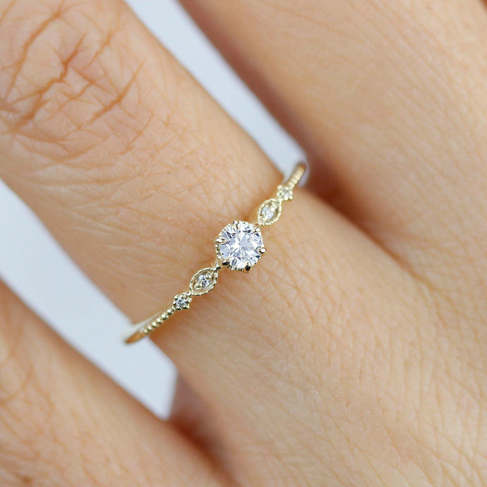 Simple diamond engagement ring | delicate engagement ring vintage unique | R 303 WD - NOOI JEWELRY