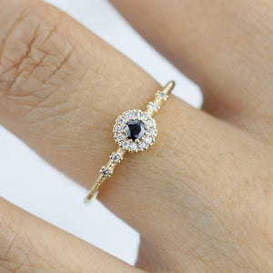 Simple engagement ring, diamond halo ring, unique black diamond ring | R 304 BD - NOOI JEWELRY
