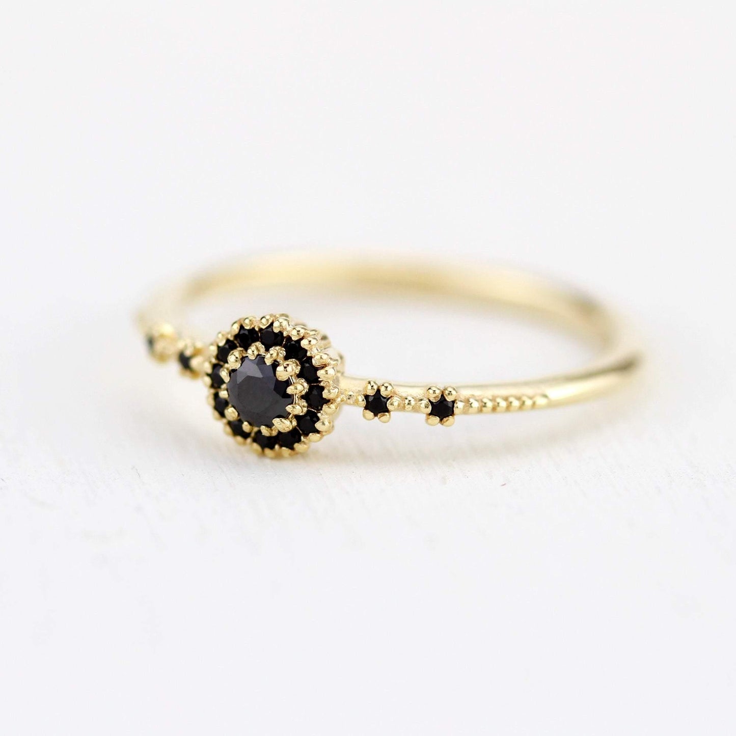 black diamond engagement ring unique simple |  halo engagement ring black diamond R304FBD - NOOI JEWELRY
