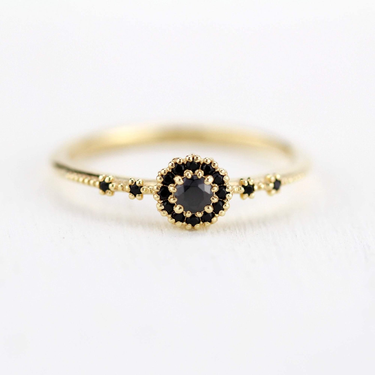 black diamond engagement ring unique simple |  halo engagement ring black diamond R304FBD - NOOI JEWELRY
