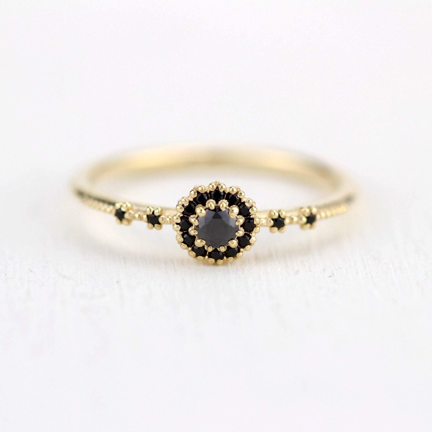 black diamond engagement ring unique simple |  halo engagement ring black diamond R304FBD - NOOI JEWELRY