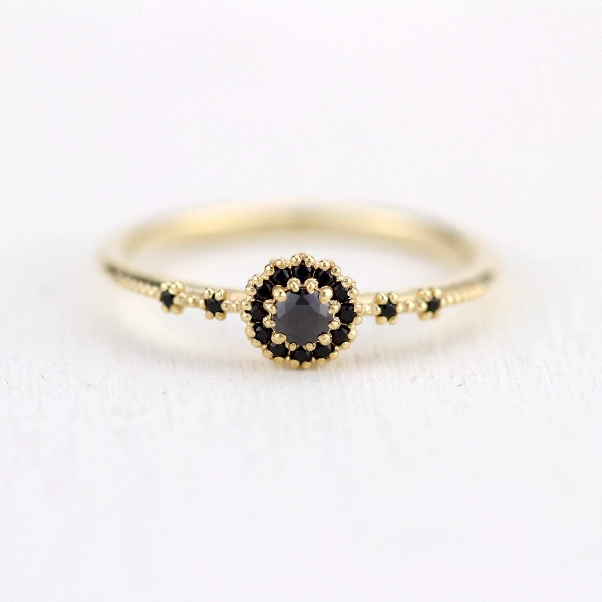 black diamond engagement ring unique simple |  halo engagement ring black diamond R304FBD - NOOI JEWELRY