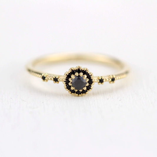 black diamond engagement ring unique simple |  halo engagement ring black diamond R304FBD - NOOI JEWELRY