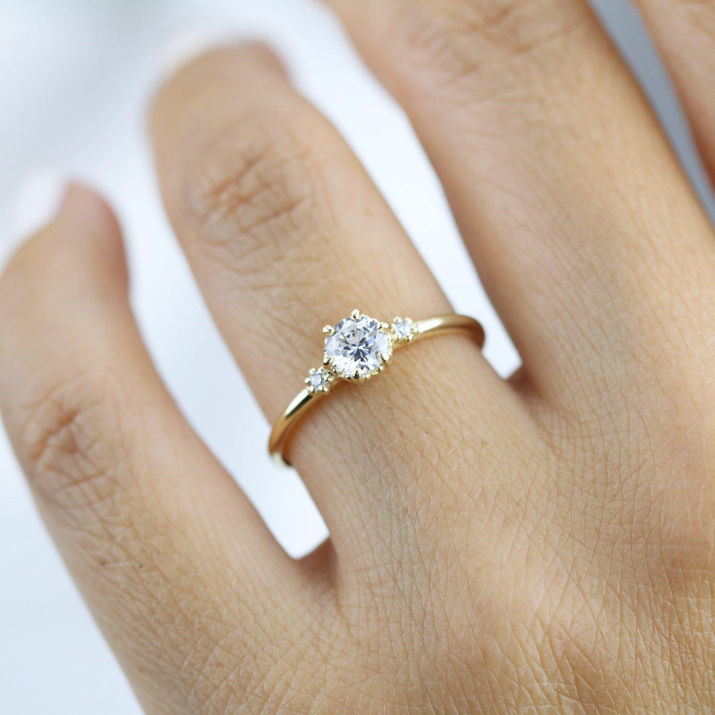 Simple engagement ring, three stone engagement ring, 0.4ct round cut diamond | R305WD - NOOI JEWELRY
