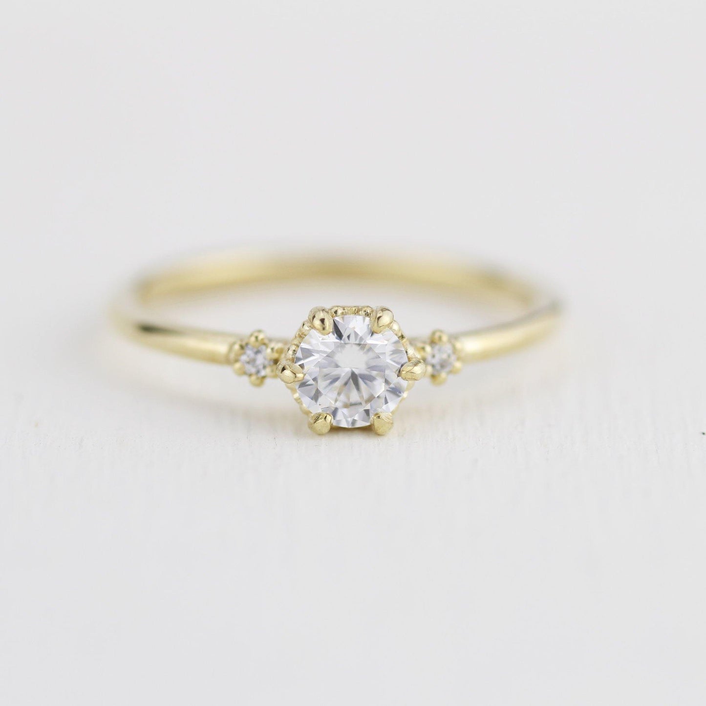 Simple engagement ring, three stone engagement ring, 0.4ct round cut diamond | R305WD - NOOI JEWELRY