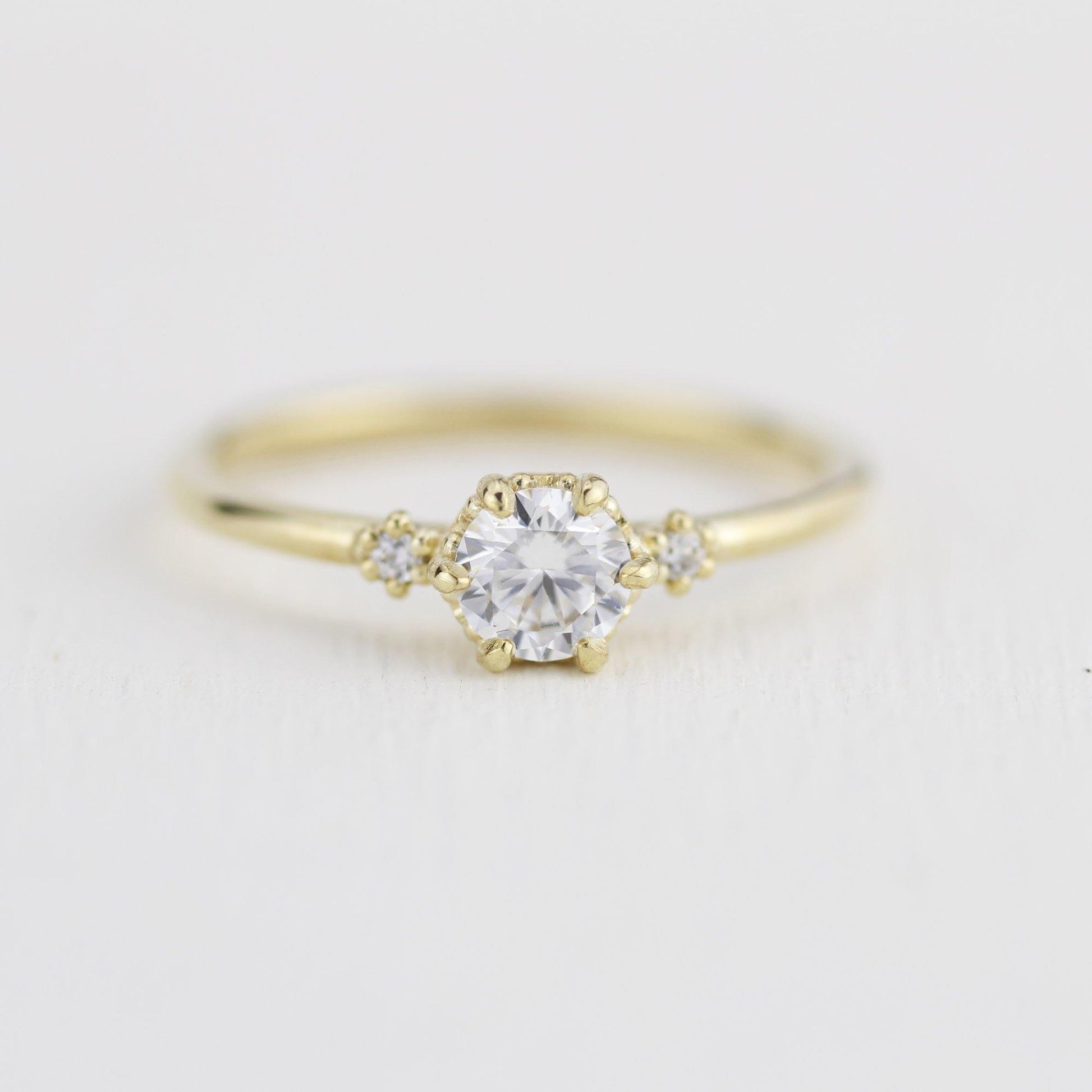 Simple engagement ring, three stone engagement ring, 0.4ct round cut diamond | R305WD - NOOI JEWELRY