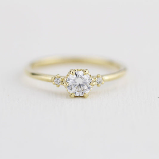 Simple engagement ring, three stone engagement ring, 0.4ct round cut diamond | R305WD - NOOI JEWELRY