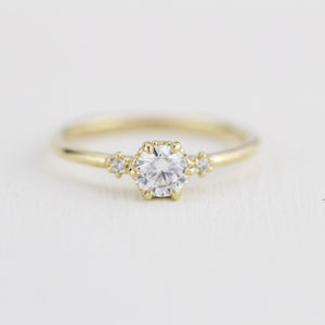 Simple engagement ring, three stone engagement ring, 0.4ct round cut diamond | R305WD - NOOI JEWELRY