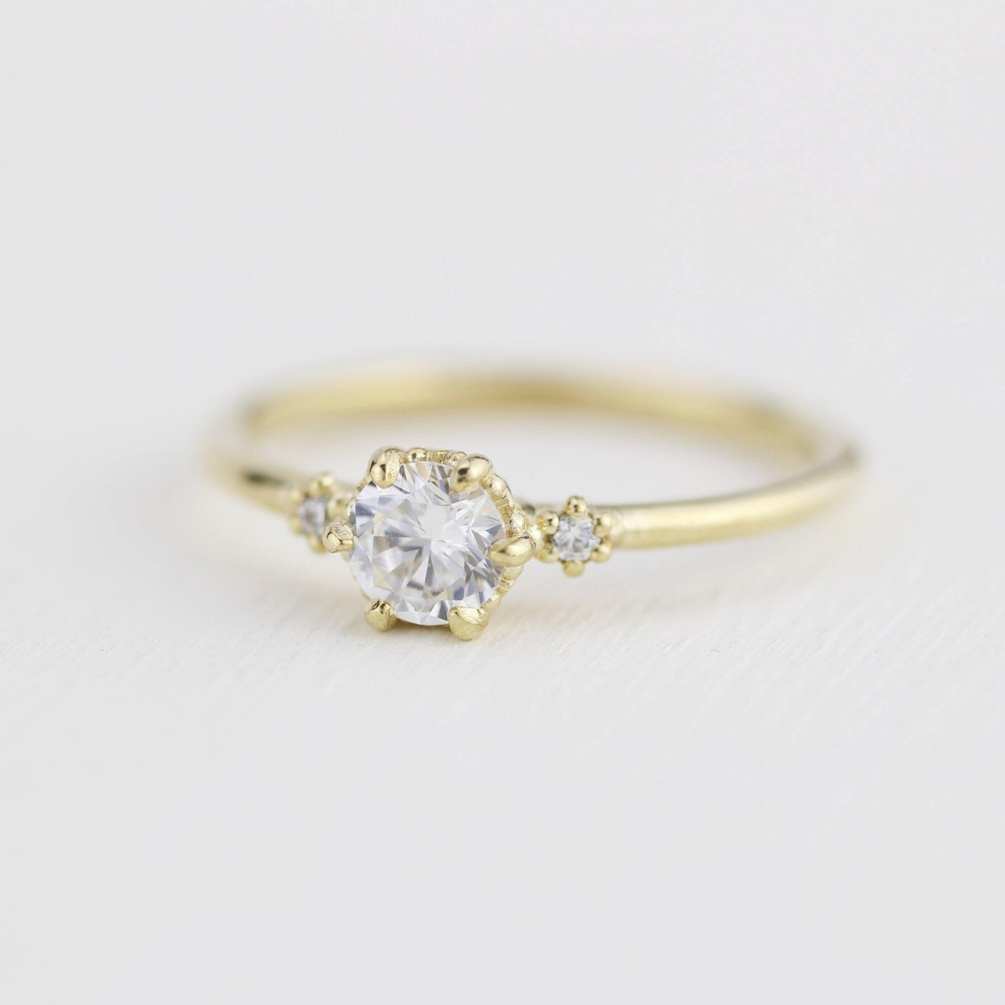 Simple engagement ring, three stone engagement ring, 0.4ct round cut diamond | R305WD - NOOI JEWELRY