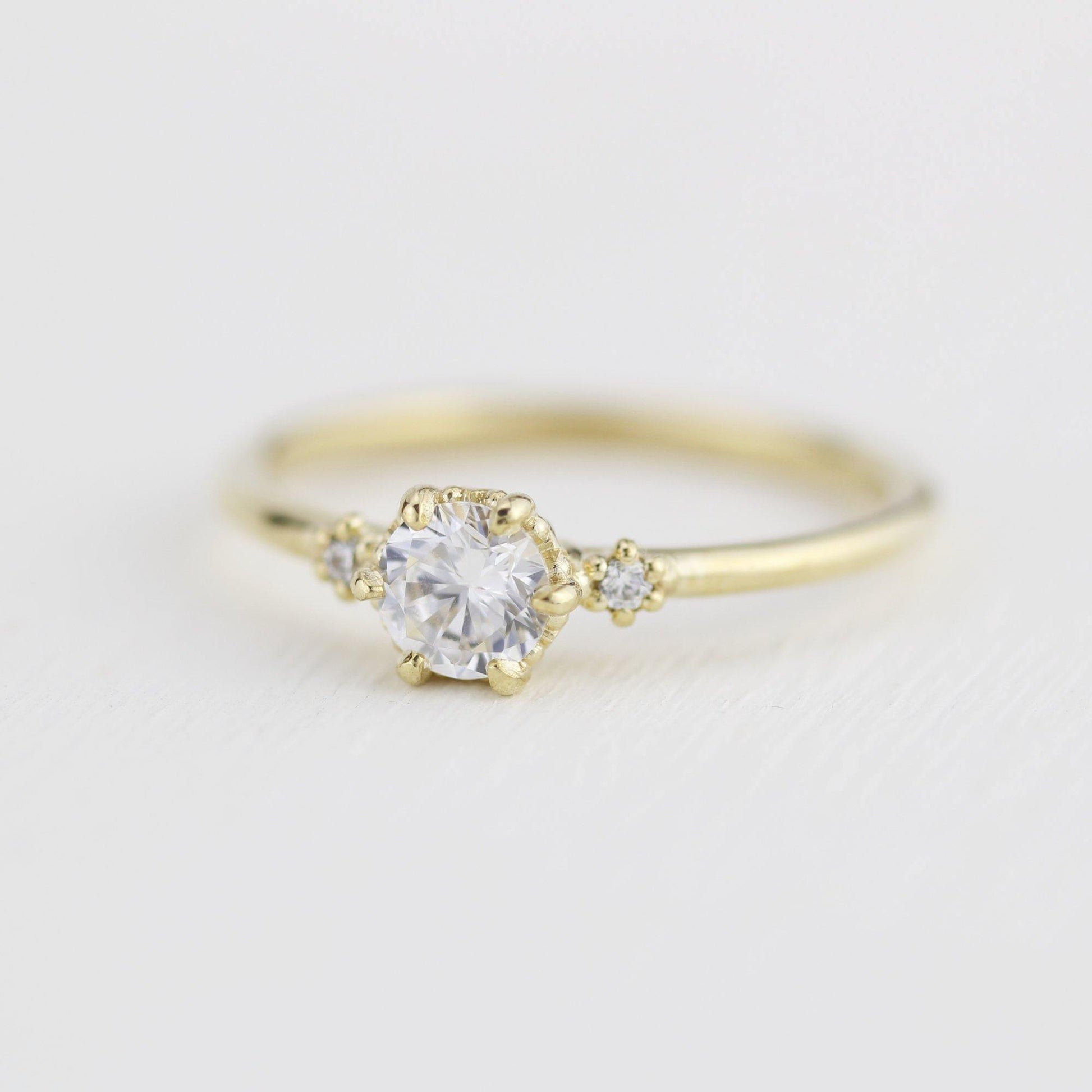 Simple engagement ring, three stone engagement ring, 0.4ct round cut diamond | R305WD - NOOI JEWELRY