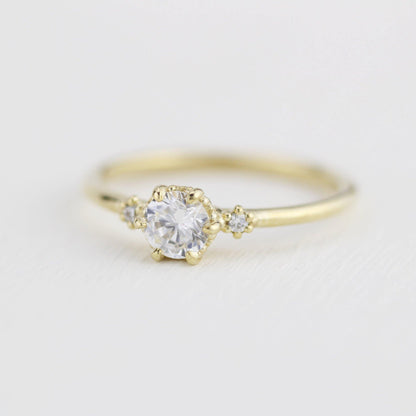 Simple engagement ring, three stone engagement ring, 0.4ct round cut diamond | R305WD - NOOI JEWELRY