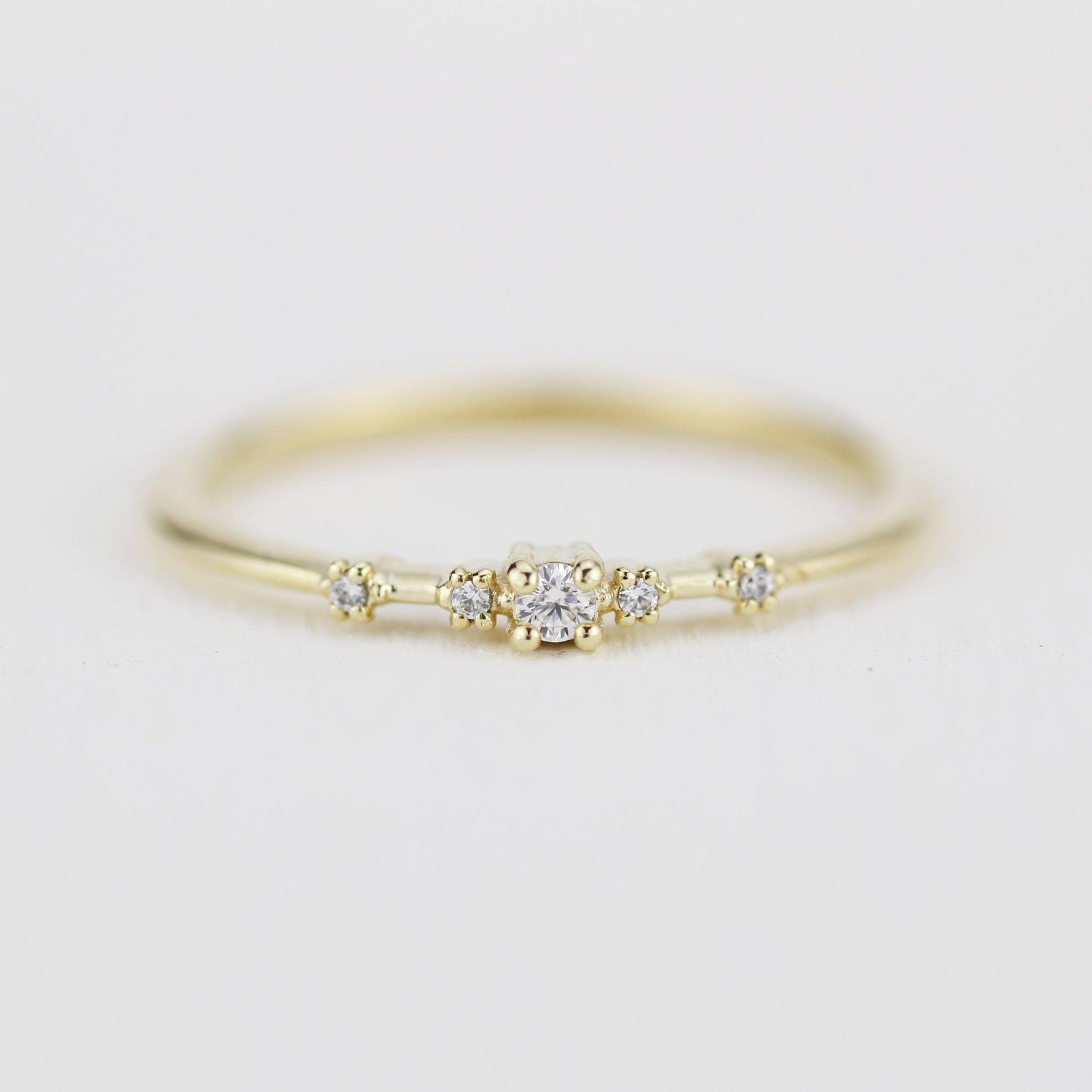 Simple engagement ring, dainty engagement rings for women, minimalist engagement ring | R 307WD - NOOI JEWELRY