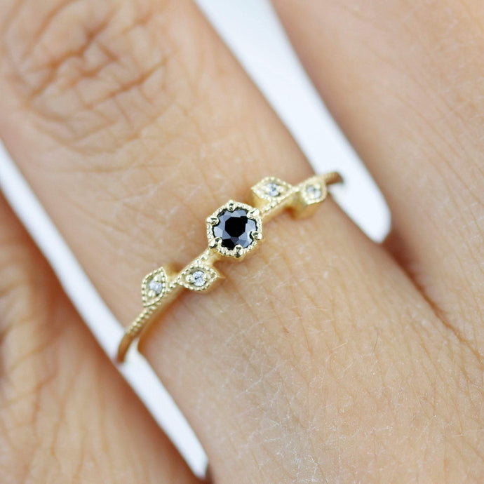 simple nature inspired engagement ring, leaf and vine engagement ring diamond | R 308BD - NOOI JEWELRY