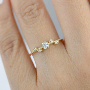 Simple diamond ring, leaf and vine engagement ring diamond  | R 308WD - NOOI JEWELRY