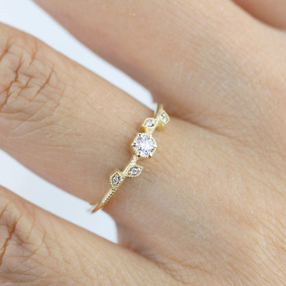 Simple diamond ring, leaf and vine engagement ring diamond  | R 308WD - NOOI JEWELRY