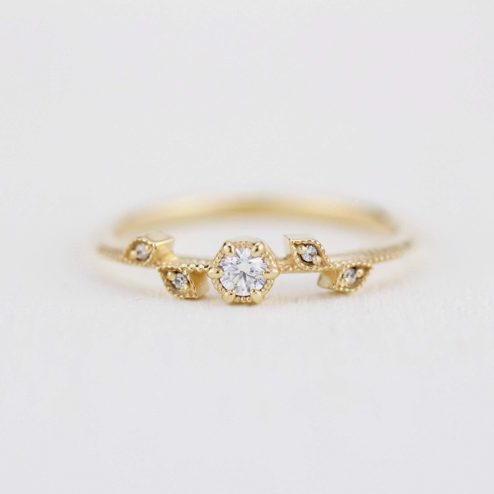 Simple diamond ring, leaf and vine engagement ring diamond  | R 308WD - NOOI JEWELRY
