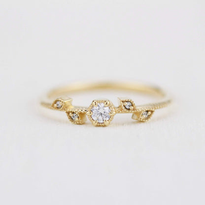 Simple diamond ring, leaf and vine engagement ring diamond  | R 308WD - NOOI JEWELRY